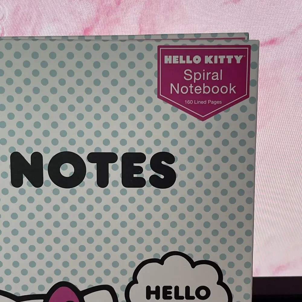 Hello Kitty Hard Cover Notebook Journal Spiral Blue Polka Dot Phone 2024 Sanrio